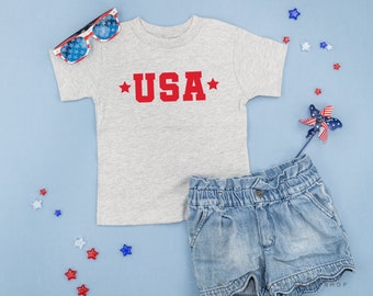 USA (Block Font - Two Stars) - Kinder T-Shirt | Fourth of Jully Shirt | Kinder Vaterländischen Outfit | Kinder 4. Juli Shirts | USA Accessoires |