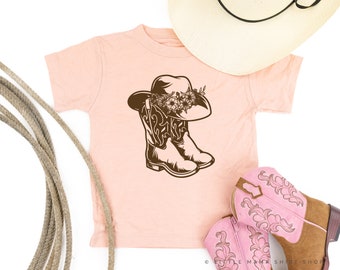 Cowgirl Boots w/ Hat and Flowers - Child Shirt | Kids Graphic Tee | Kids Rodeo Shirt | Girls Graphic Tee | Kids Cowgirl Tee | Graphic Shirt