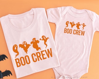 Boo Crew - Set of 2 BLUSH w/ ORANGE Shirts | Halloween Shirts | Mommy and Me Halloween Shirts | Matching Halloween Shirt | Halloween Outfit