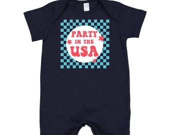 Party in the USA - Short Sleeve / Shorts - One Piece Baby Romper | Infant Outfit | Patriotic Outfit | Let Freedom Ring | All American Kid