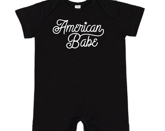 American Babe - SCRIPT - Short Sleeve / Shorts - One Piece Baby Romper | Fourth of July Outfit | Patriotic Baby Outfit | Let Freedom Ring