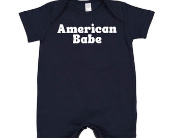 American Babe - GROOVY - Short Sleeve / Shorts - One Piece Baby Romper | Infant Outfit | Patriotic Baby Outfit | Let Freedom Ring