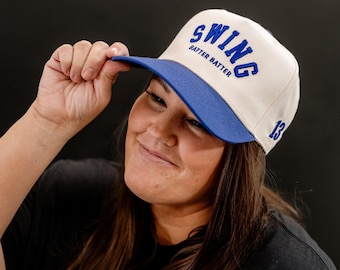 Puff Embroidered Trucker Hat - Swing Batter Batter - Custom Number | Personalized Hat | Gift for Mom | Baseball Accessories | Baseball Dad |