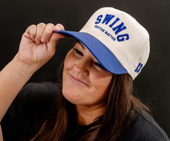 Puff Embroidered Trucker Hat - Swing Batter Batter - Custom Number | Personalized Hat | Gift for Mom | Baseball Accessories | Baseball Dad |