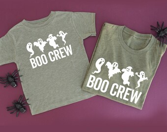 Boo Crew - Set of 2 OLIVE w/ WHITE Shirts | Halloween Shirts | Mommy and Me Halloween Shirts | Matching Halloween Shirt | Halloween Outfit