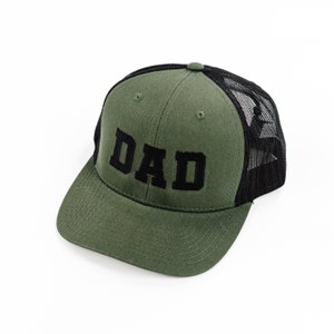 DAD (Varsity) - Olive/Black Hat w/ Black Thread - Snapback | Gift for Dad | Hats for Dads | Father&#39;s Day | Dad Baseball Hats | Dad Hats