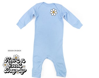 Pocket Daisy on Front w/ Have a Great Daysy on Back - One Piece Baby Sleeper | Infant Spring Outfit | Baby Outfit | Kids Graphic Tee | Daisy