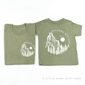 Explore More + Exploring With Dad - Set of 2 Shirts - OLIVE w/ WHITE | Father and Son Shirts | Father's Day Gift | Father and Daughter Shirt