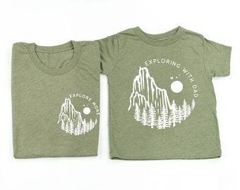 Explore More + Exploring With Dad - Set of 2 Shirts - OLIVE w/ WHITE | Father and Son Shirts | Father's Day Gift | Father and Daughter Shirt