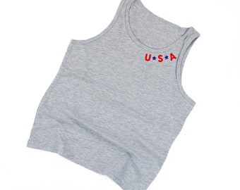 USA - NECKLINE Detail - CHILD_JERSEY Tank | American Proud | Kids Summer Tank | Kids Patriotic Tee | Fourth of July Tank | Let Freedom Ring