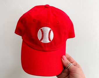 CHILD SIZE Baseball Cap - Red w/ Solid Baseball | Hats for Kids | Kids Baseball Cap | Hats for Boys | Hats for Girls | Kids Baseball Hat