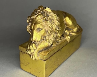 Vintage Gilded Lion Trinket Box in the Style of Antonio Canova