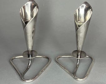 Pair of Vintage Mid Century Modern Hans Jensen Calla Lily Candle Holders, Denmark