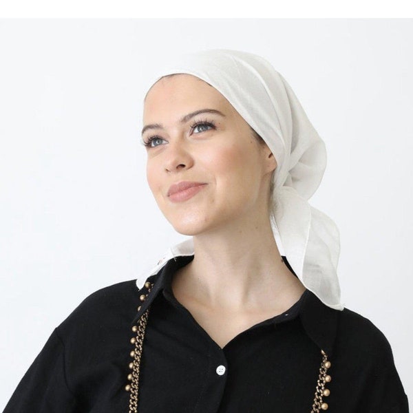 Foulard carré en coton de qualité supérieure Tichel - Blanc perle