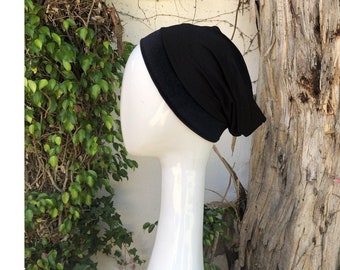 Women’s Fitted Under Hat, Black/White Sleep Cap, Non Slip Accessory for Under Wigs, Hair Wrap, Tichel, Hijab, Turban, Headwrap, Head Scarf