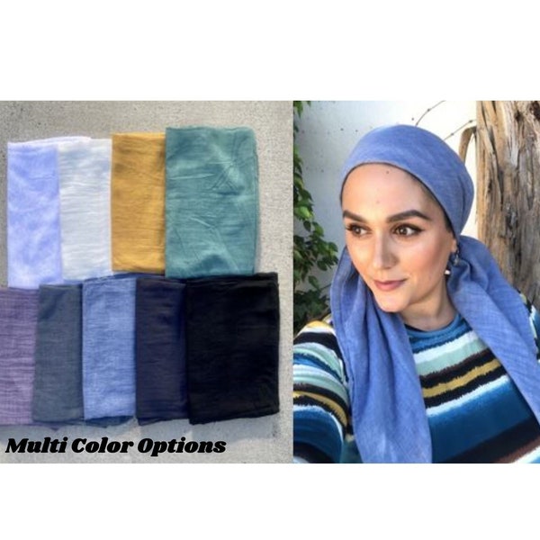 Crisp Cotton Square Headscarves for Women, Multi Solid Color Options, Tichel Scarf, Hair Kerchief, Chemo Headwear, Comfortable Square Hijab