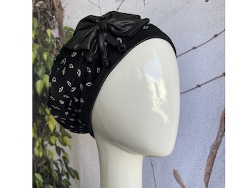Embellished Hat For Women, Black Print, Slip On Head Covering, Size #2, Fancy Chemo Headwear, Gift for Her, Tichel Lady, Alopecia Hat