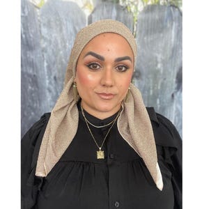 Elegant Stretchy Shimmery Square Scarf for Women, Champagne, Fancy Bandana Head Cover, Chemo Headwear, Cancer Gift Square Hijab Tichel Lady
