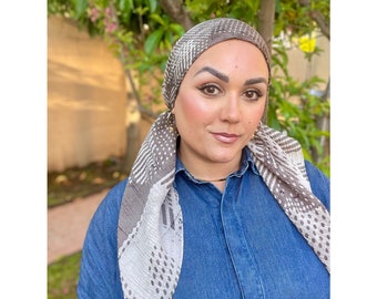 Quadratisches Baumwoll-Kopftuch für Frauen, abstrakter Waffeldruck, Neutral/Taupe, weiche Chemo-Kopfbedeckung, Bandana-Kopfbedeckung, Tichel Lady-Haarbedeckung
