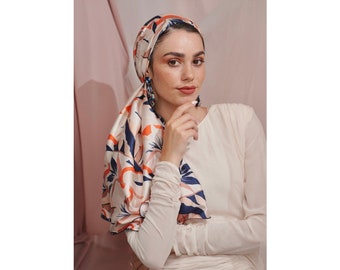 Chic Yomi Headscarf for Women, Navy Print, Elegant Chiffon Hijab Head Wrap, Israeli Head Cover, Chemo Headwear, Tichel Lady Cancer Gift