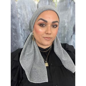 Elegant Stretchy Shimmery Square Scarf for Women, Silver, Fancy Bandana Head Covering, Chemo Headwear, Cancer Gift Square Hijab Tichel Lady