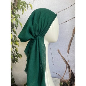 Pretied Turkish Cotton Textured Tichel w/ Long Tails - Kelly Green