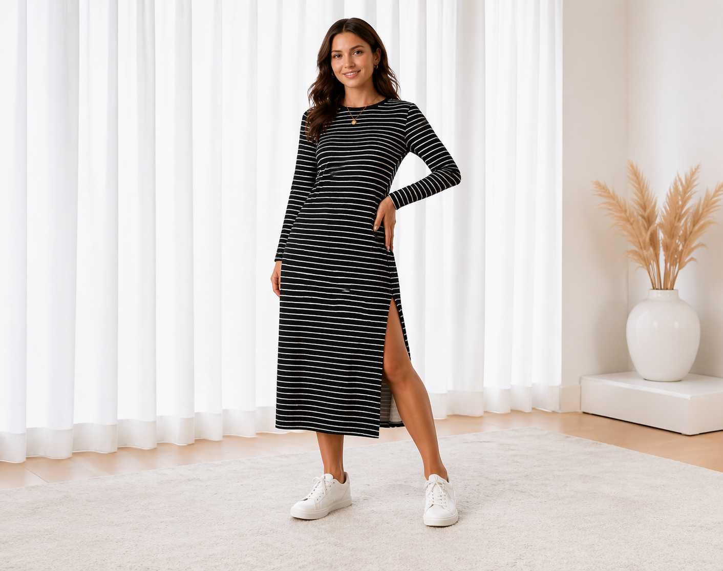 Long Sleeve White Dress With Slit - Etsy