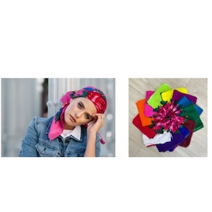 Classic Flower Square LARGE Size Bandana Head Covering, 44”, Multi Options, Chemo Headscarf, Acrylic Floral Square Tichel Cancer Headwear