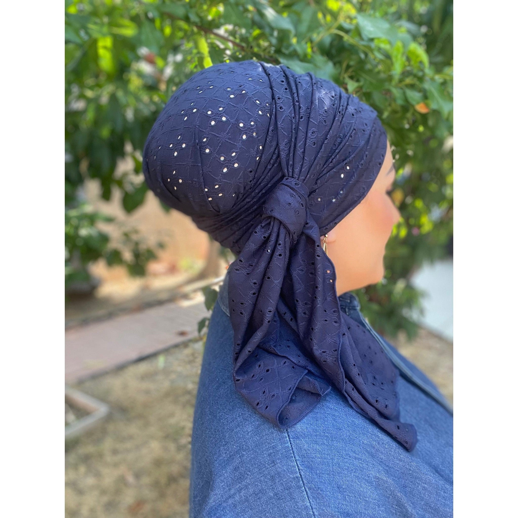 Headscarf for Women, Navy Eyelet Long Head Wrap, Hijab Head