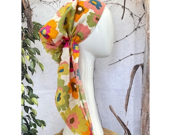 Pañuelo ligero preatado para la cabeza, estampado floral moderno, banda de terciopelo, banda ajustable, antideslizante, accesorio para quimioterapia, Tichel Lady