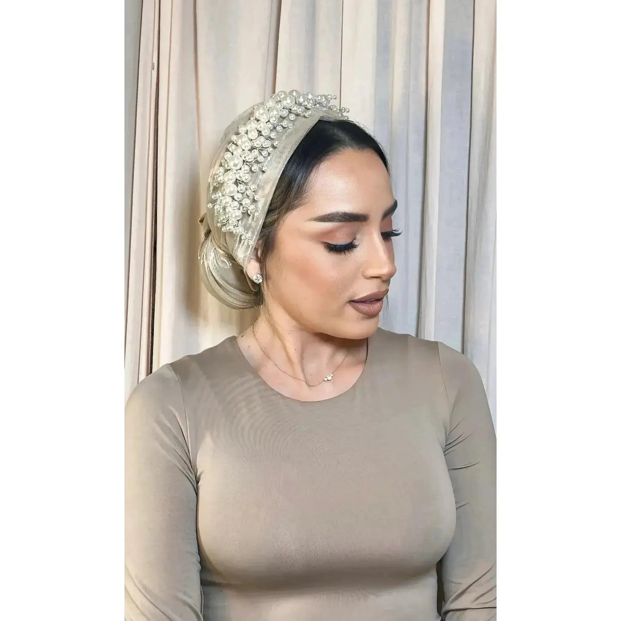 Slip On and Tie Head Scarf, Champagne/Pale Gold, Pretied Chemo Headwear, Convenient Hijab Headcover, Tichel Lady, Avigail Lahiani