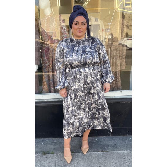 Watercolor Pleated Midi Dress