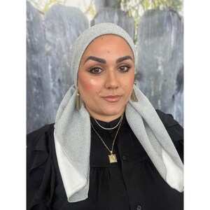 Elegant Stretchy Shimmery Square Scarf for Women, Crystal, Fancy Bandana Head Cover, Chemo Headwear, Cancer Gift Square Hijab Tichel Lady