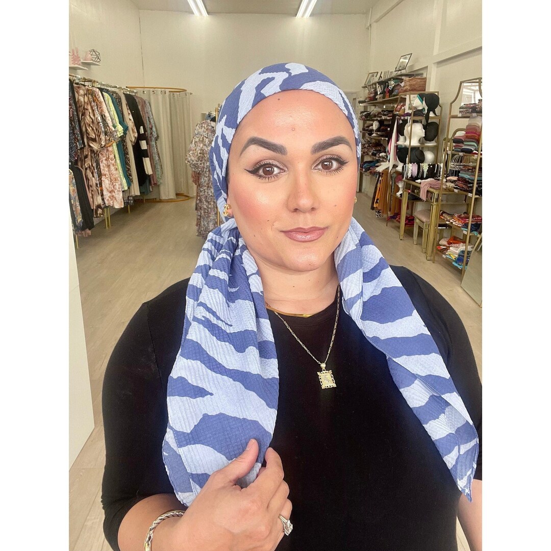 Cotton Square Head Scarf for Women Waffled Zebra Print Blue Etsy