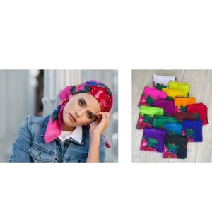 Classic Flower Square Standard Size Bandana Head Covering, 28”, Multi Options, Chemo Headscarf, Acrylic Floral Square Tichel Cancer Headwear