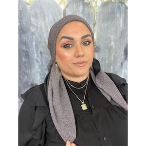 Elegant Stretchy Shimmery Square Scarf for Women, Graphite, Fancy Bandana Head Cover, Chemo Headwear, Cancer Gift Square Hijab Tichel Lady