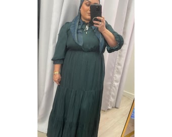 Vestido largo escalonado de satén - Verde joya XS-3X