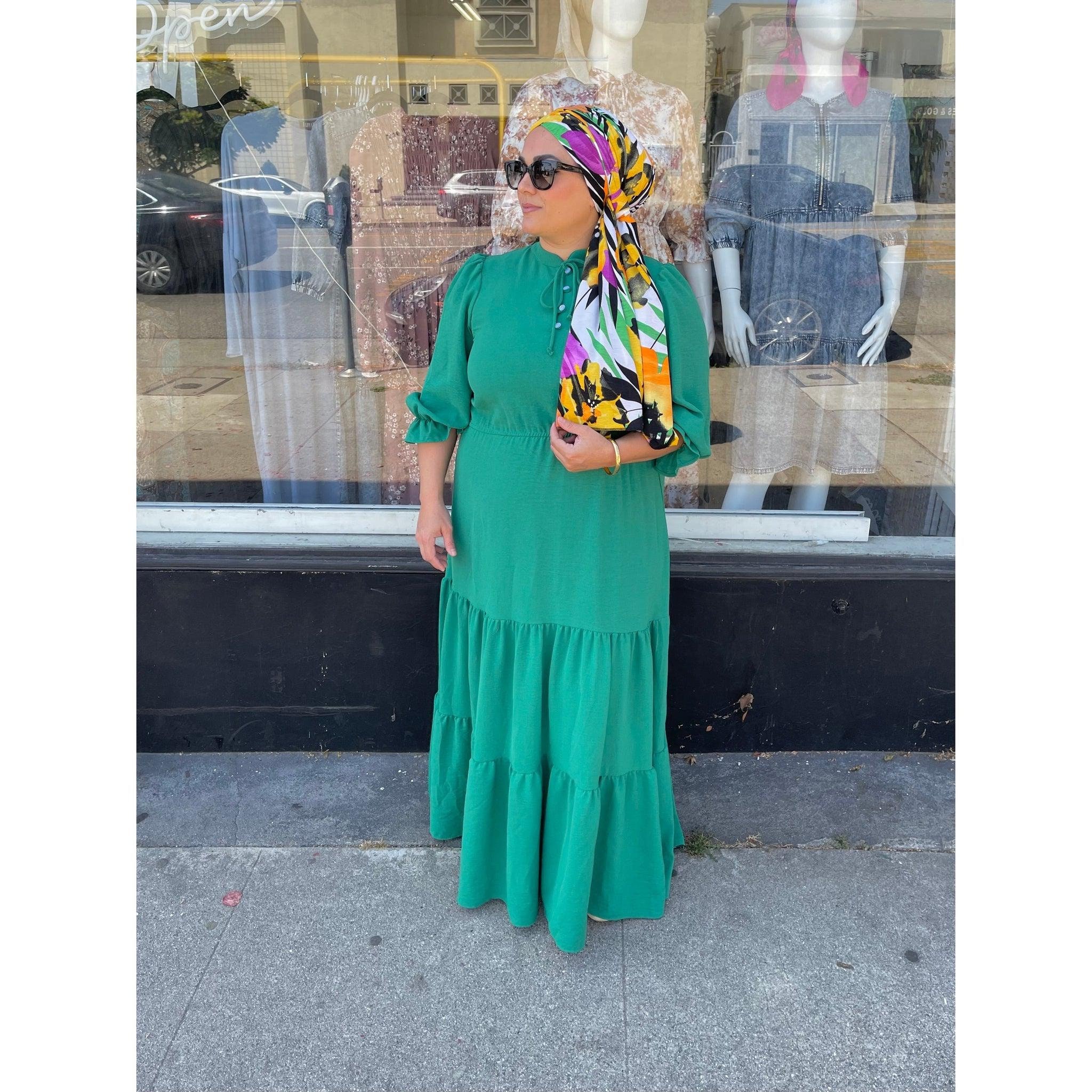 Tori Maxi Dress for Women, Solid Emerald Green, Xs-xl, Beautiful Buttons Plus Tie/Bow Closure, Flattering Modest Clothing for Ladies