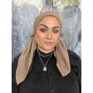Elegant Stretchy Shimmery Square Scarf for Women, Bronze, Fancy Bandana Head Covering, Chemo Headwear, Cancer Gift, Square Hijab Tichel Lady