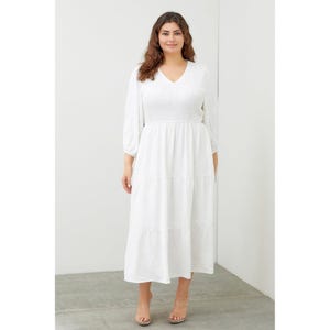 Garden of Eden Maxi Dress for Women, w/ Pockets, PLUS SIZES, White, Sleeves, Casual, Modest Clothing, Tiered Skirt, Modest Tznius Dress