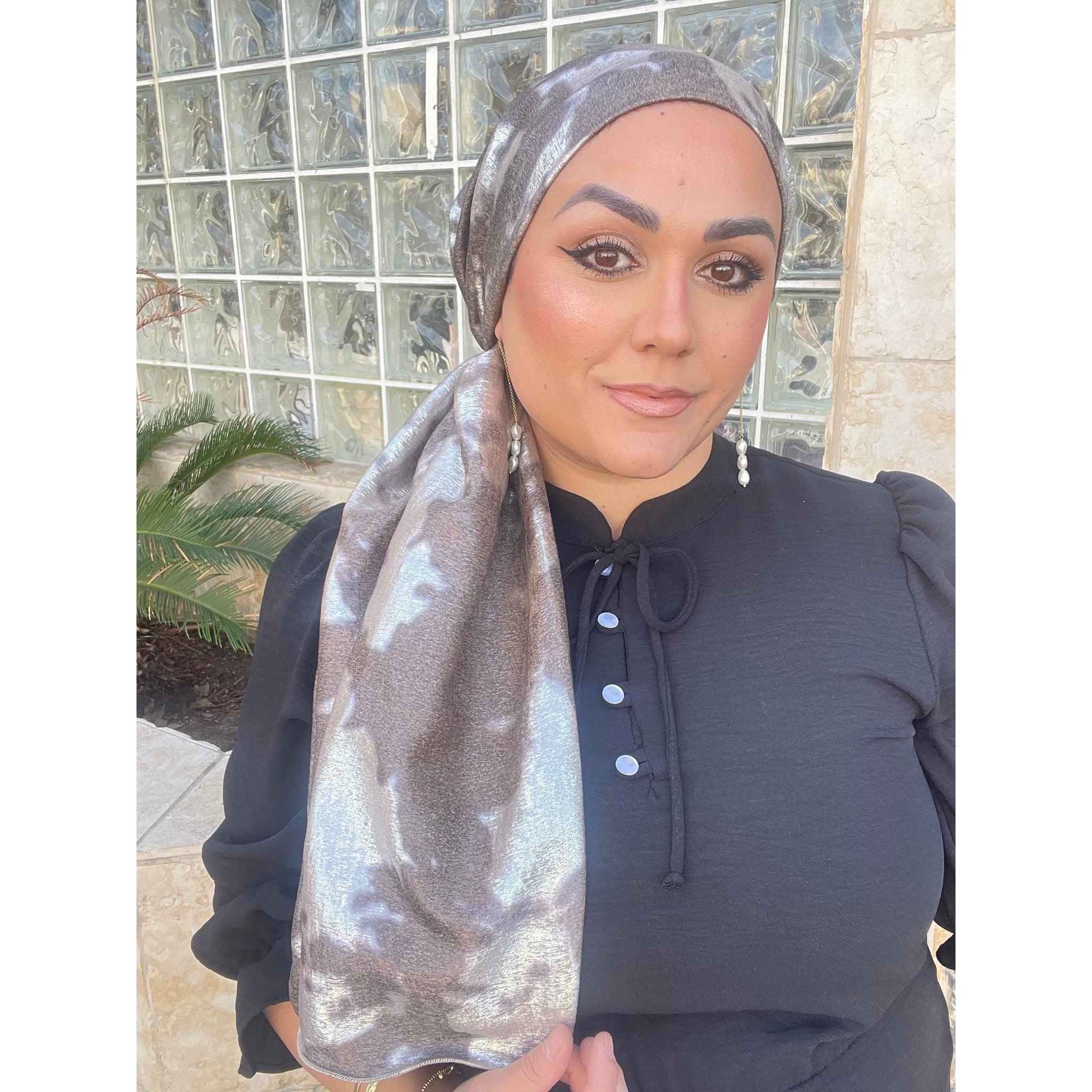 Chic Yomi Head Scarf for Women, Neutral/silver, Elegant Satin