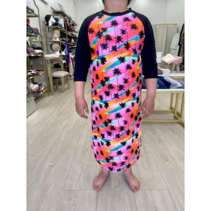 Modest Swim Dress for Adolescence Girls, Multi-Colored w/ Palm Print, Bathing Suit for Teens, Tznius Pool Clothing