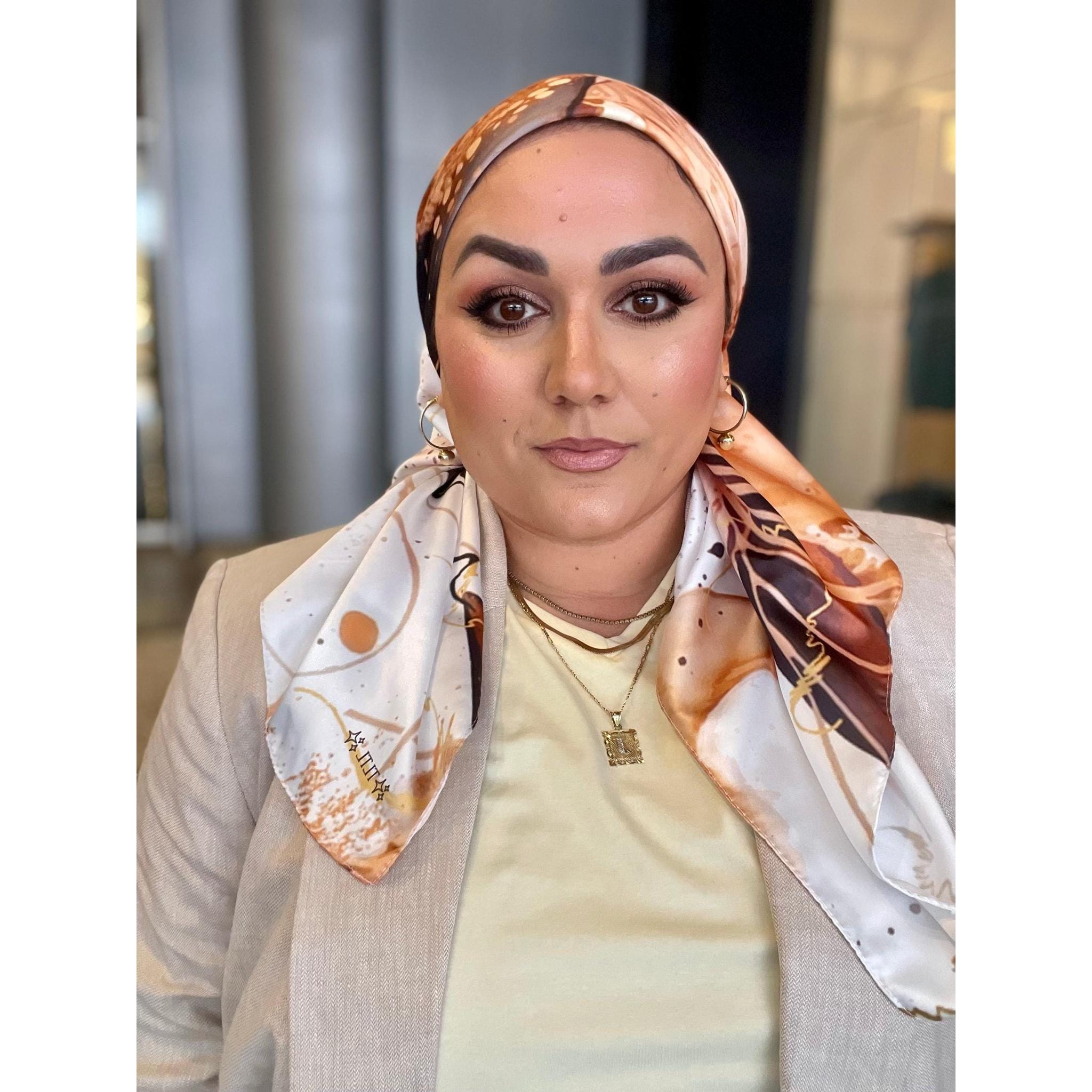 Perfect Satin Square Head Scarf for Women, 37”, Desert Whispers