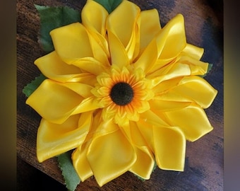 Handmade Sunflower Hair Clip • Yellow Satin Ribbon Barrett