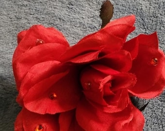 Red Jeweled Rose Hair Clip • Flamenco Flower Hairpiece