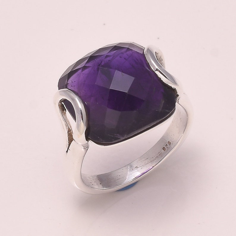Ring Amethyst Handmade Solid Silver Ring Jewelry Amethyst Ring,Natural Gemstone Faceted Amethyst 925 Sterling Silver
