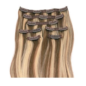 Light Brown with Golden Highlights: Clip In Human Hair Extensions, Color #P8/24