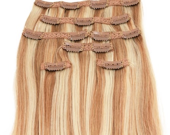 Blonde with Platinum Highlights: Clip In Human Hair Extensions, Color #P27/613
