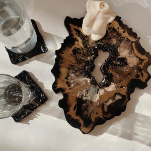Black and brown geode trinket tray, epoxy resin tray, handmade ring dish, perfume tray, jewelry tray, resin coasters, bathroom vanity tray