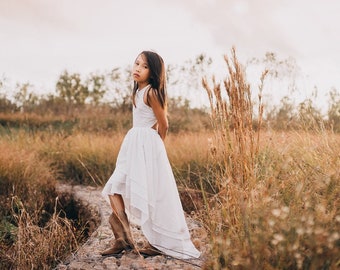 High Low Flower Girl Dresses, Bohemian Girl Maxi Dress, Flowy Beach Dresses, Toddler Photoshoot Dress, Boho Jr Bridesmaid Dresses,  BREEZY